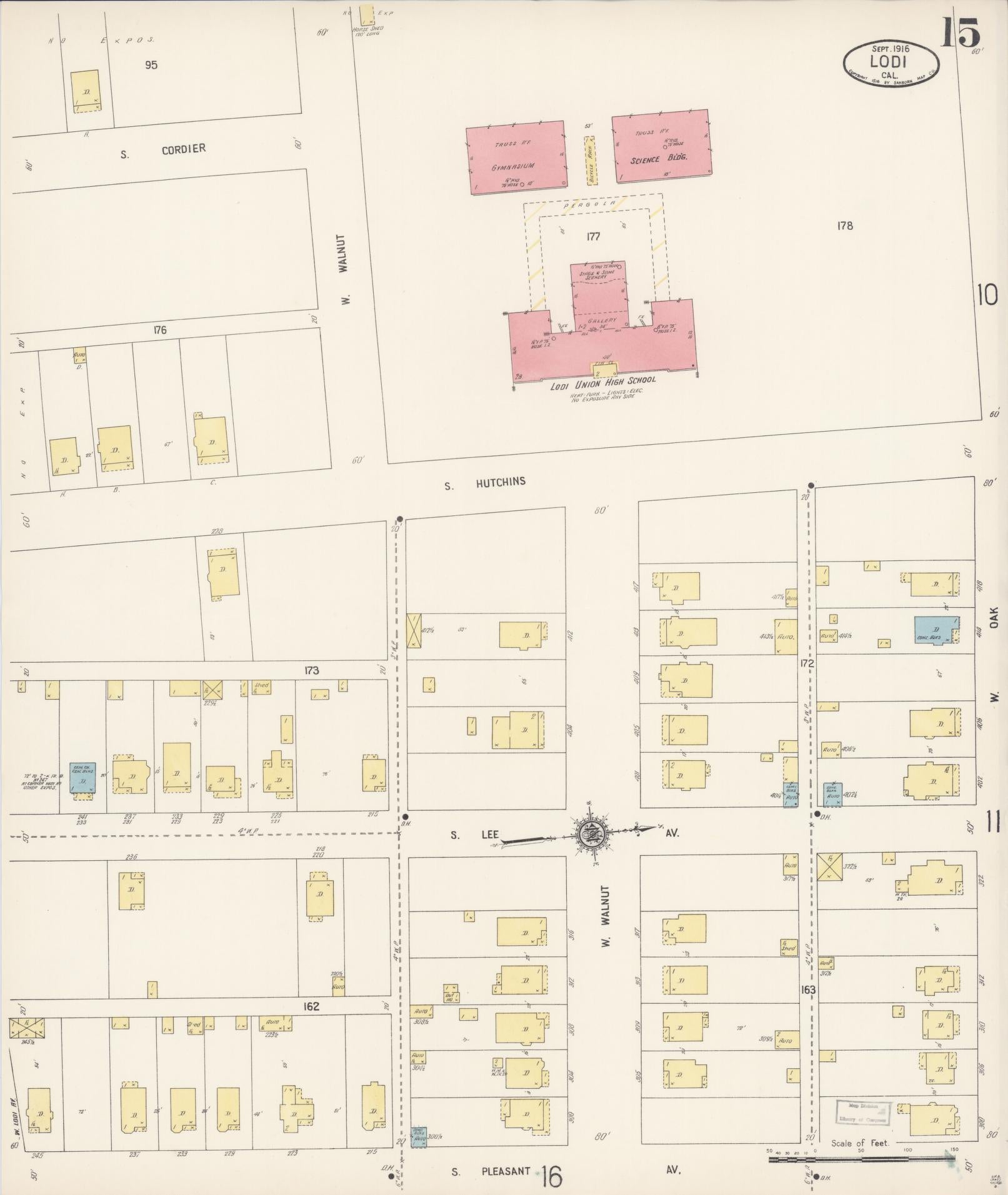 Sanborn Fire Insurance Map from Lodi, San Joaquin County, California (1916), Sheet #0015 - Historic Sanborn Fire Insurance Map Print, vintage old map wall art, antique decor, genealogy gift, California California map