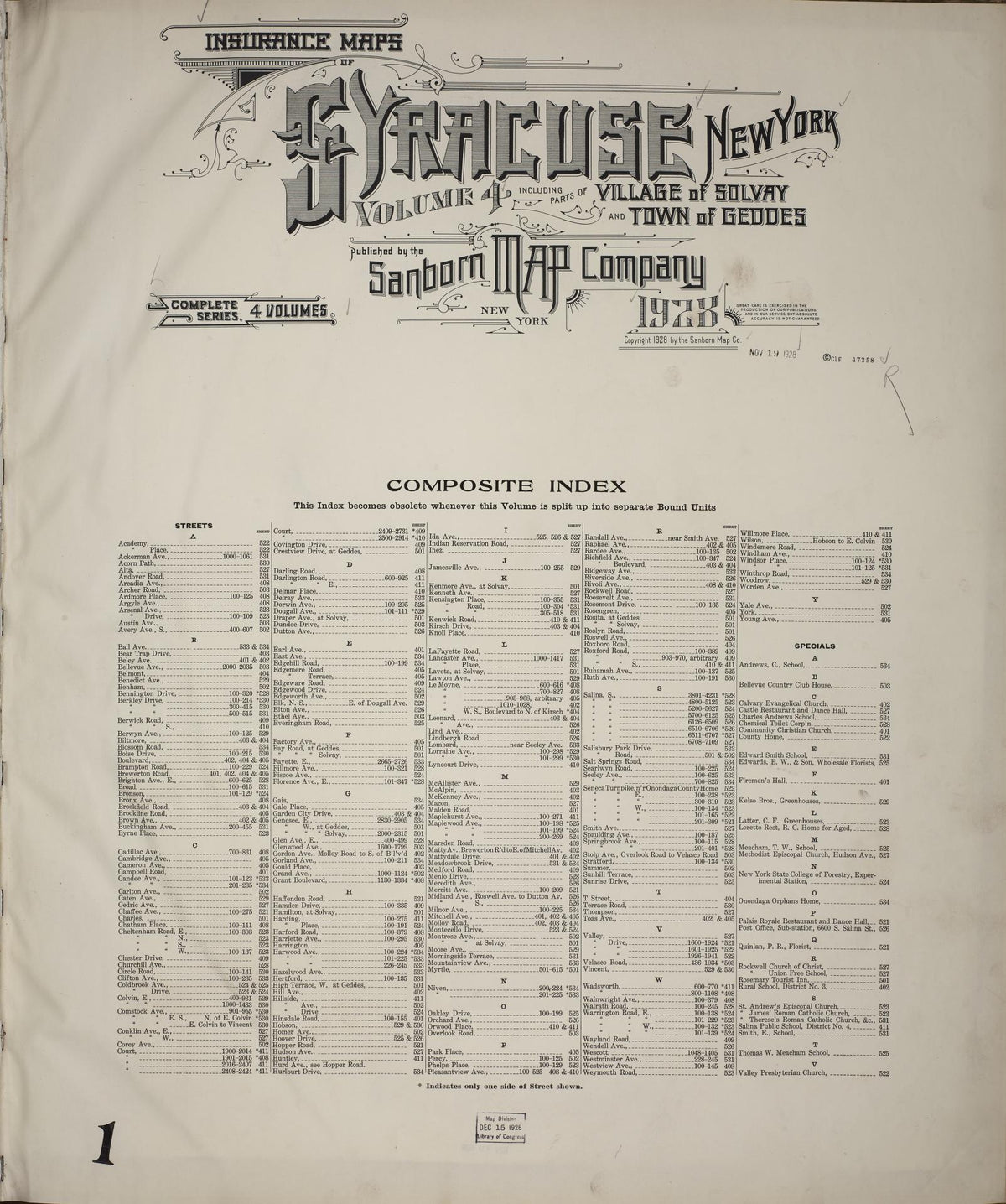 Sanborn Fire Insurance Map from Syracuse, Onondage County, New York (1928), Sheet #0001 - Historic Sanborn Fire Insurance Map Print, vintage old map wall art, antique decor, genealogy gift, New York New York map