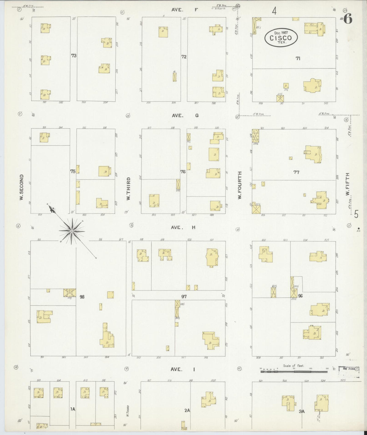 Sanborn Fire Insurance Map from Cisco, Eastland County, Texas (1907), Sheet #0006 - Complete Map Set gallery image, historic Sanborn map, vintage wall art, Texas Texas