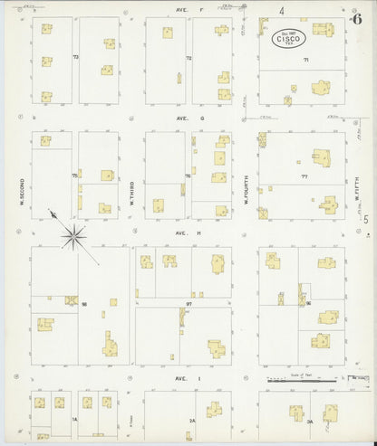 Sanborn Fire Insurance Map from Cisco, Eastland County, Texas (1907), Sheet #0006 - Complete Map Set gallery image, historic Sanborn map, vintage wall art, Texas Texas