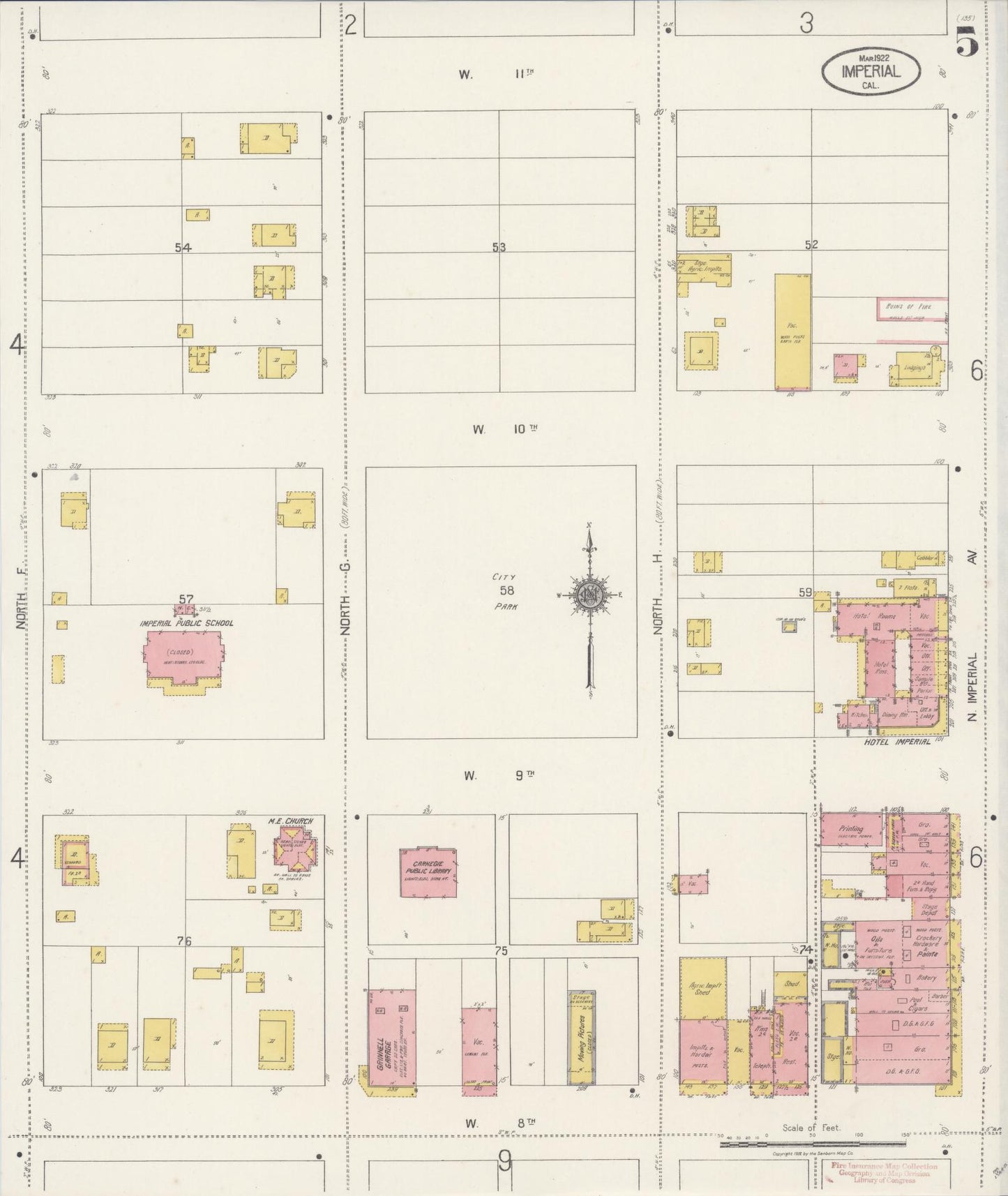 Sanborn Fire Insurance Map from Imperial, Imperial County, California (1922), Sheet #0005 - Historic Sanborn Fire Insurance Map Print, vintage old map wall art, antique decor, genealogy gift, California California map