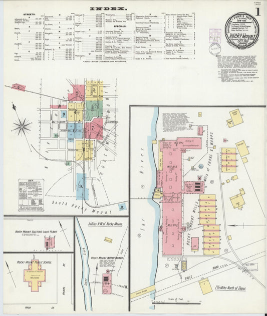 Sanborn Fire Insurance Map from Rocky Mount, Edgecombe And Nash Counties, North Carolina (1901), Sheet #0001 - Complete Map Set gallery image, historic Sanborn map, vintage wall art, North Carolina North Carolina