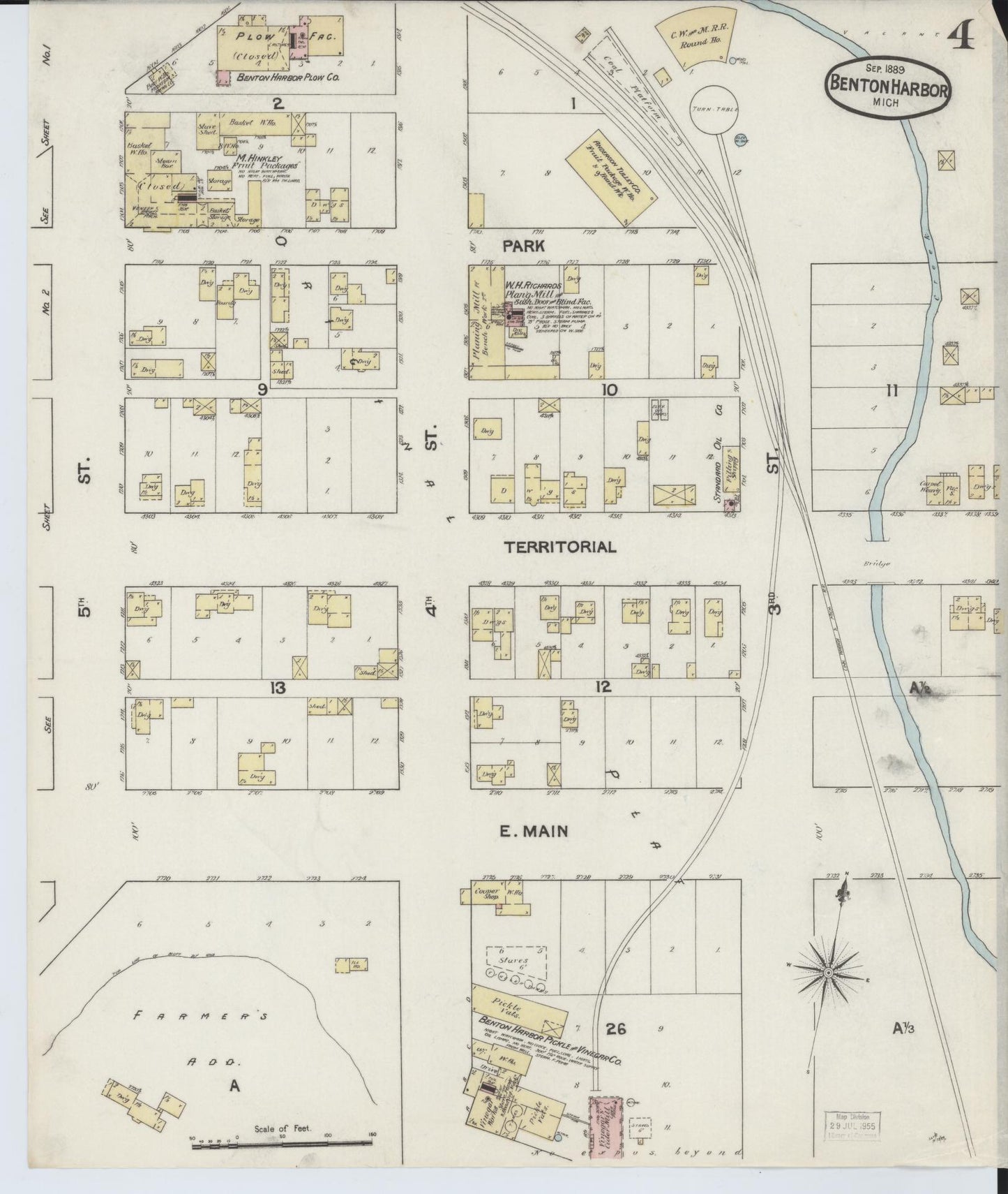 Sanborn Fire Insurance Map from Benton Harbor, Berrien County, Michigan (1889), Sheet #0004 - Historic Sanborn Fire Insurance Map Print, vintage old map wall art, antique decor, genealogy gift, Michigan Michigan map