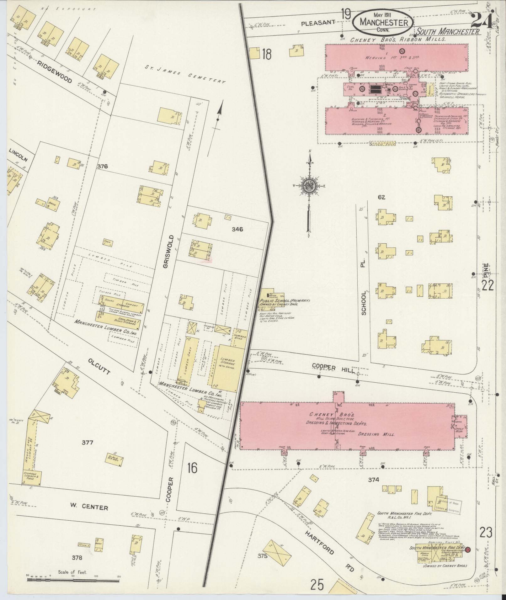 Sanborn Fire Insurance Map from Manchester, Hartford County, Connecticut (1911), Sheet #0024 - Complete Map Set gallery image, historic Sanborn map, vintage wall art, Connecticut Connecticut