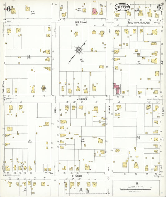 Sanborn Fire Insurance Map from Cheraw, Chesterfield County, South Carolina (1923), Sheet #0006 - Historic Sanborn Fire Insurance Map Print, vintage old map wall art, antique decor, genealogy gift, South Carolina South Carolina map