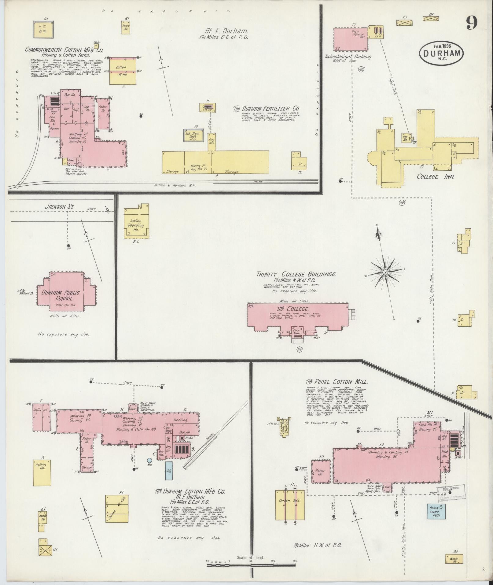 Sanborn Fire Insurance Map from Durham, Durham County, North Carolina (1898), Sheet #0009 - Historic Sanborn Fire Insurance Map Print, vintage old map wall art, antique decor, genealogy gift, North Carolina North Carolina map