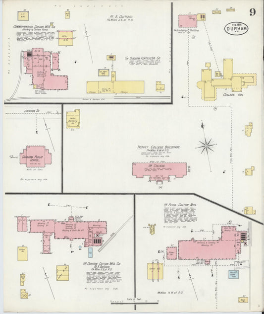 Sanborn Fire Insurance Map from Durham, Durham County, North Carolina (1898), Sheet #0009 - Historic Sanborn Fire Insurance Map Print, vintage old map wall art, antique decor, genealogy gift, North Carolina North Carolina map