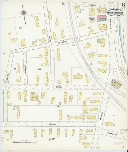 Sanborn Fire Insurance Map from Shelburne Falls, Franklin County, Massachusetts (1910), Sheet #0006 - Historic Sanborn Fire Insurance Map Print, vintage old map wall art, antique decor, genealogy gift, Massachusetts Massachusetts map