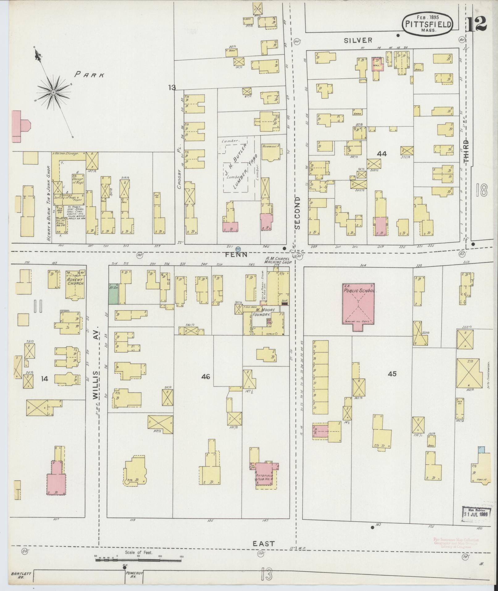 Sanborn Fire Insurance Map from Pittsfield, Berkshire County, Massachusetts (1895), Sheet #0012 - Complete Map Set gallery image, historic Sanborn map, vintage wall art, Massachusetts Massachusetts
