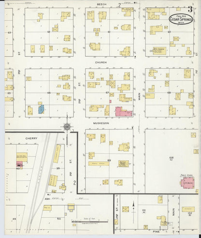 Sanborn Fire Insurance Map from Cedar Springs, Kent County, Michigan (1918), Sheet #0003 - Historic Sanborn Fire Insurance Map Print, vintage old map wall art, antique decor, genealogy gift, Michigan Michigan map