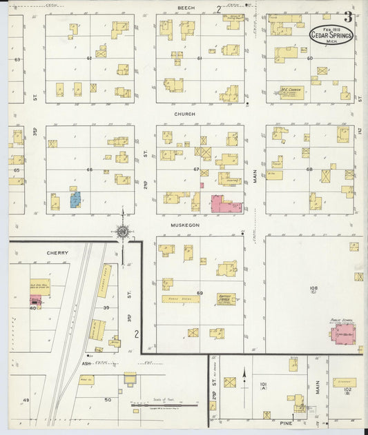 Sanborn Fire Insurance Map from Cedar Springs, Kent County, Michigan (1918), Sheet #0003 - Historic Sanborn Fire Insurance Map Print, vintage old map wall art, antique decor, genealogy gift, Michigan Michigan map