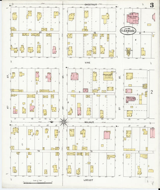 Sanborn Fire Insurance Map from Glenwood, Mills County, Iowa (1899), Sheet #0003 - Historic Sanborn Fire Insurance Map Print, vintage old map wall art