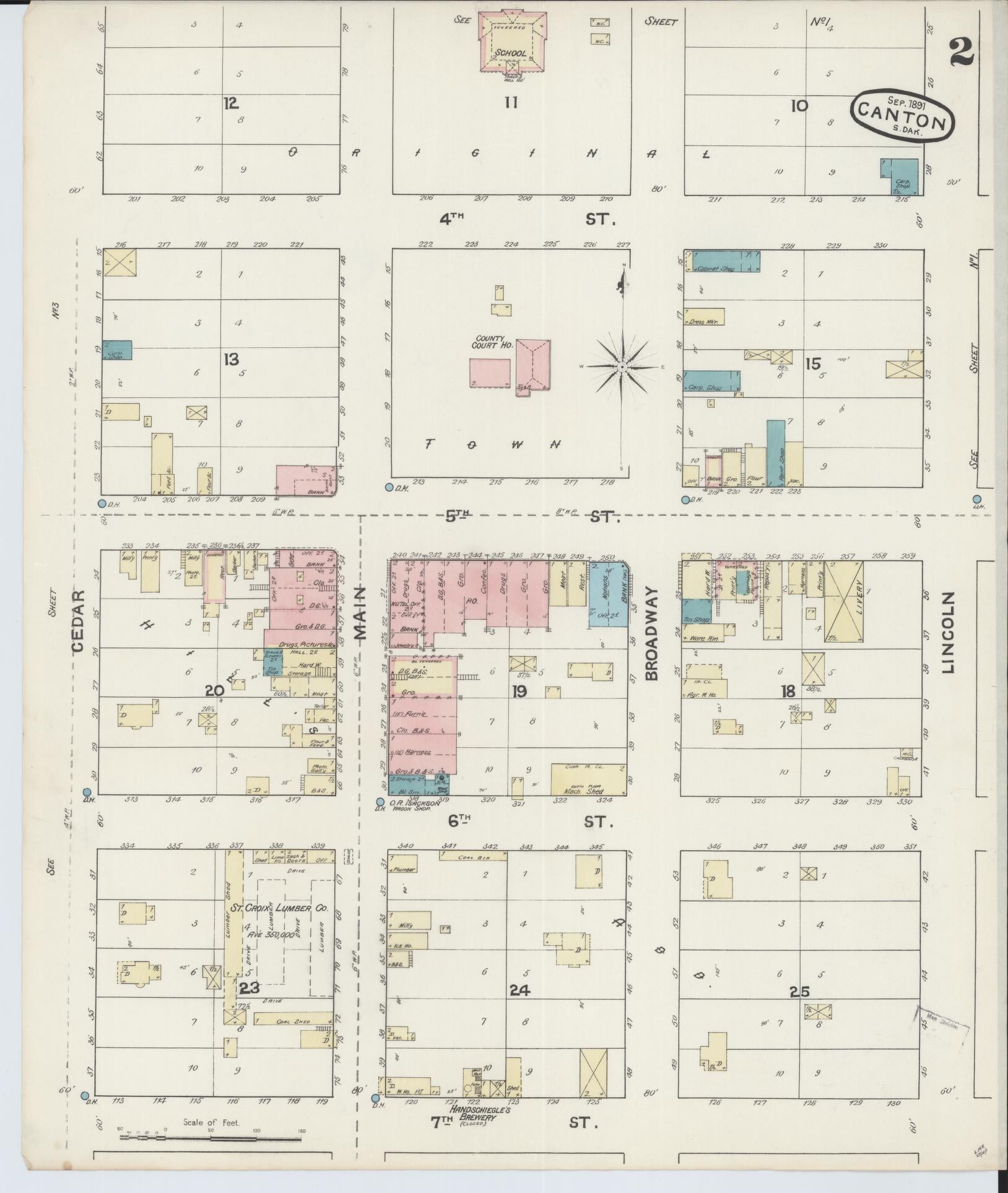 Sanborn Fire Insurance Map from Canton, Lincoln County, South Dakota (1891), Sheet #0002 - Historic Sanborn Fire Insurance Map Print, vintage old map wall art, antique decor, genealogy gift, South Dakota South Dakota map