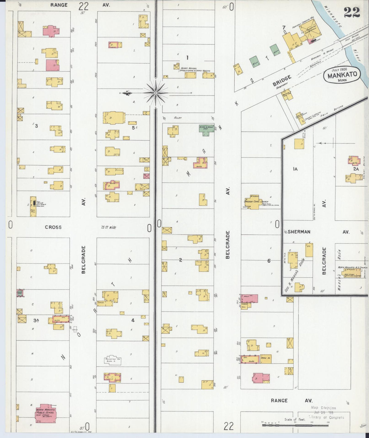 Sanborn Fire Insurance Map from Mankato, Blue Earth County, Minnesota (1900), Sheet #0022 - Complete Map Set gallery image, historic Sanborn map, vintage wall art, Minnesota Minnesota