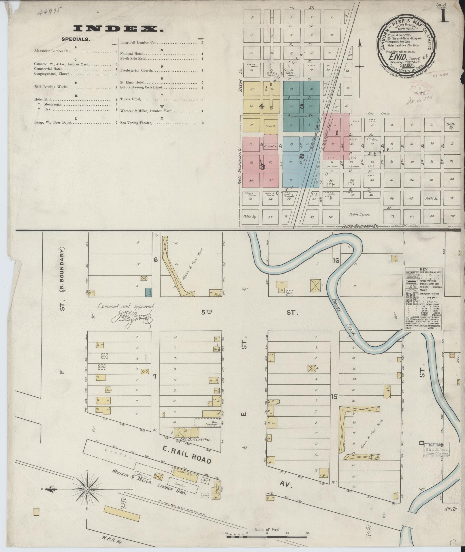 Sanborn Fire Insurance Map from Enid, Garfield County, Oklahoma (1894), Sheet #0001 - Historic Sanborn Fire Insurance Map Print, vintage old map wall art, antique decor, genealogy gift, Oklahoma Oklahoma map