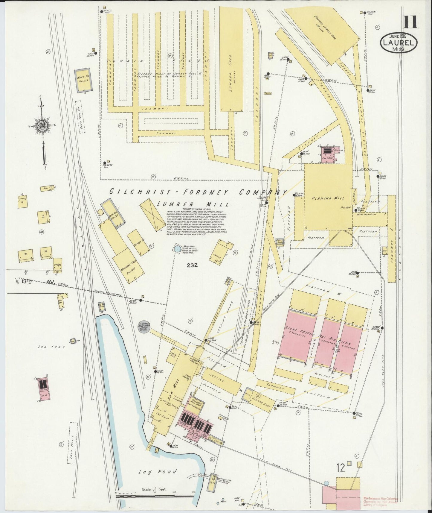 Sanborn Fire Insurance Map from Laurel, Jones County, Mississippi (1915), Sheet #0011 - Historic Sanborn Fire Insurance Map Print, vintage old map wall art, antique decor, genealogy gift, Mississippi Mississippi map