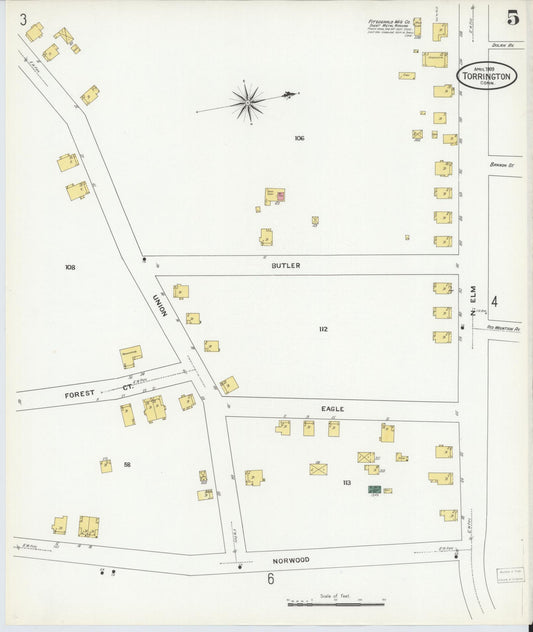 Sanborn Fire Insurance Map from Torrington, Litchfield County, Connecticut (1909), Sheet #0005 - Historic Sanborn Fire Insurance Map Print, vintage old map wall art, antique decor, genealogy gift, Connecticut Connecticut map