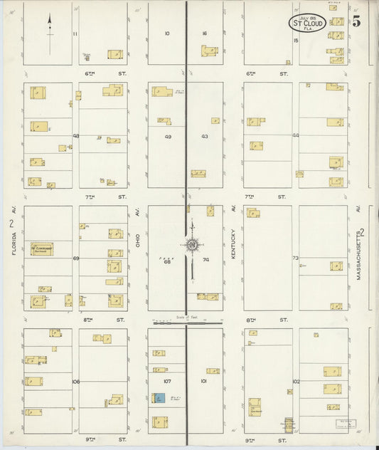 Sanborn Fire Insurance Map from Saint Cloud, Osceola County, Florida (1915), Sheet #0005 - Historic Sanborn Fire Insurance Map Print, vintage old map wall art, antique decor, genealogy gift, Florida Florida map