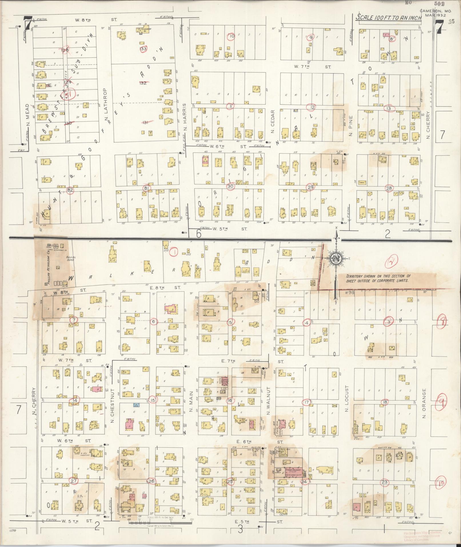 Sanborn Fire Insurance Map from Cameron, Clinton County, Missouri (1944), Sheet #0007 - Complete Map Set gallery image, historic Sanborn map, vintage wall art, Missouri Missouri