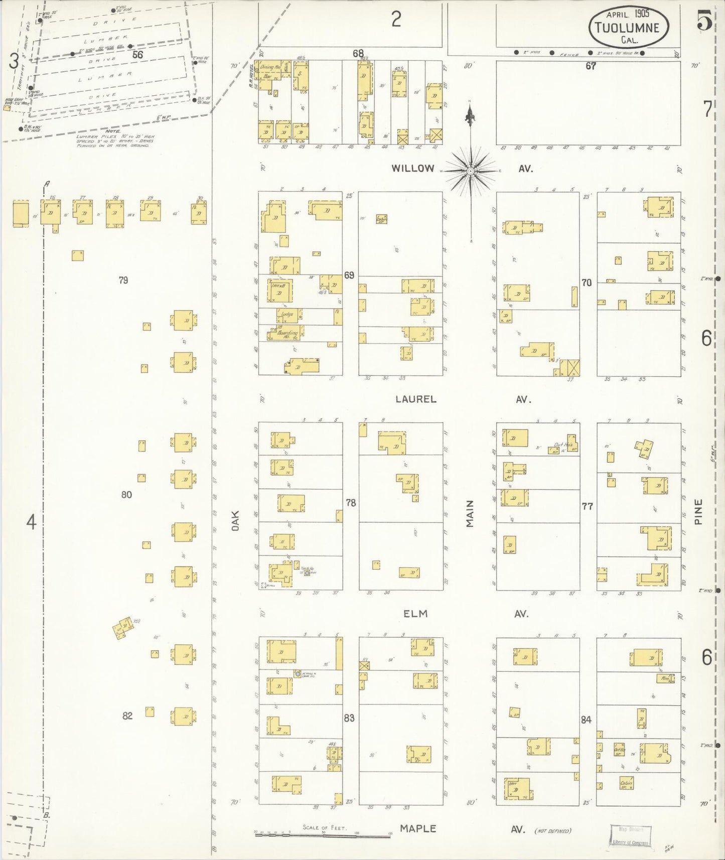 Sanborn Fire Insurance Map from Tuolumne, Tuolumne County, California (1905), Sheet #0005 - Complete Map Set gallery image, historic Sanborn map, vintage wall art, California California