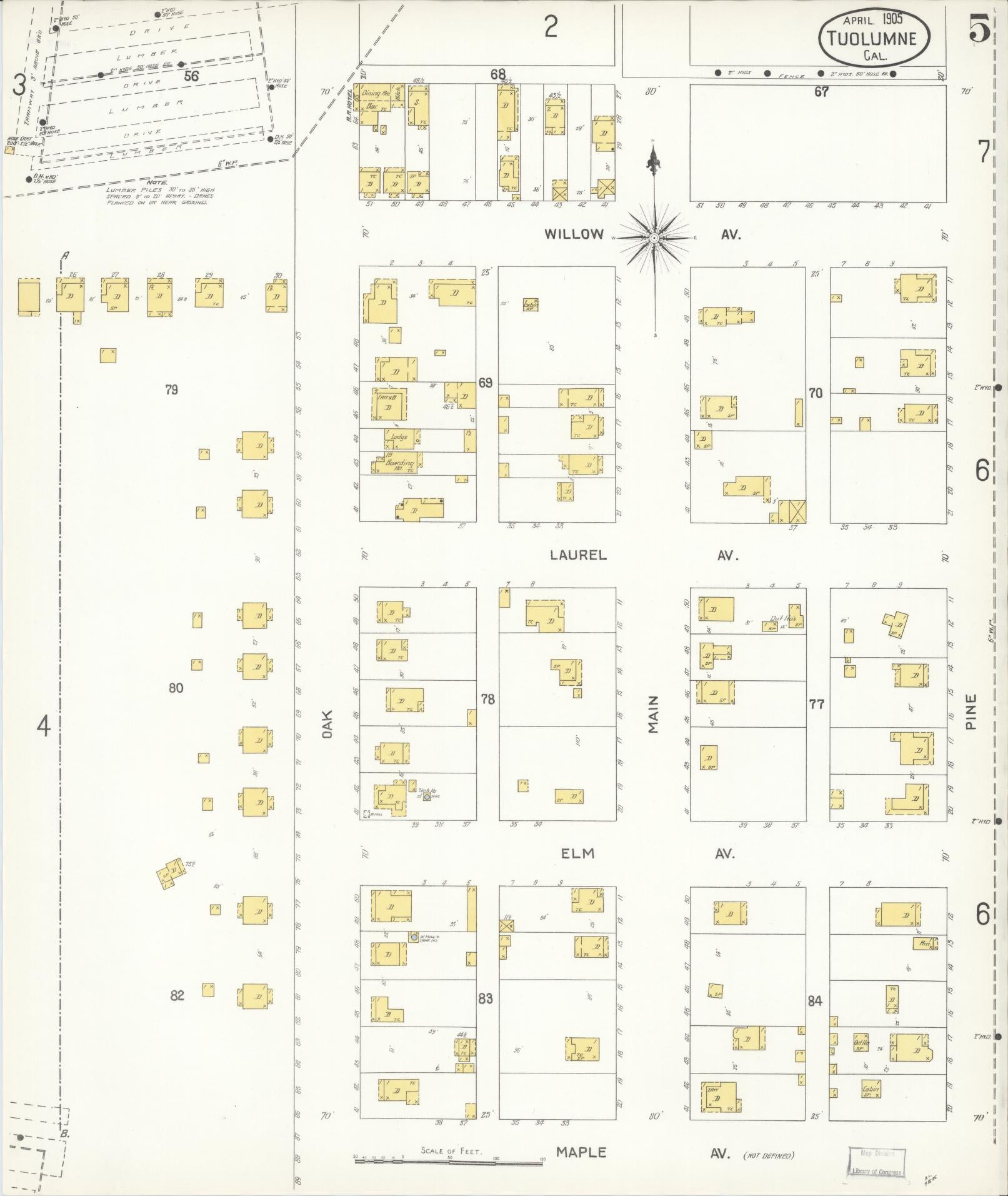 Sanborn Fire Insurance Map from Tuolumne, Tuolumne County, California (1905), Sheet #0005 - Complete Map Set gallery image, historic Sanborn map, vintage wall art, California California