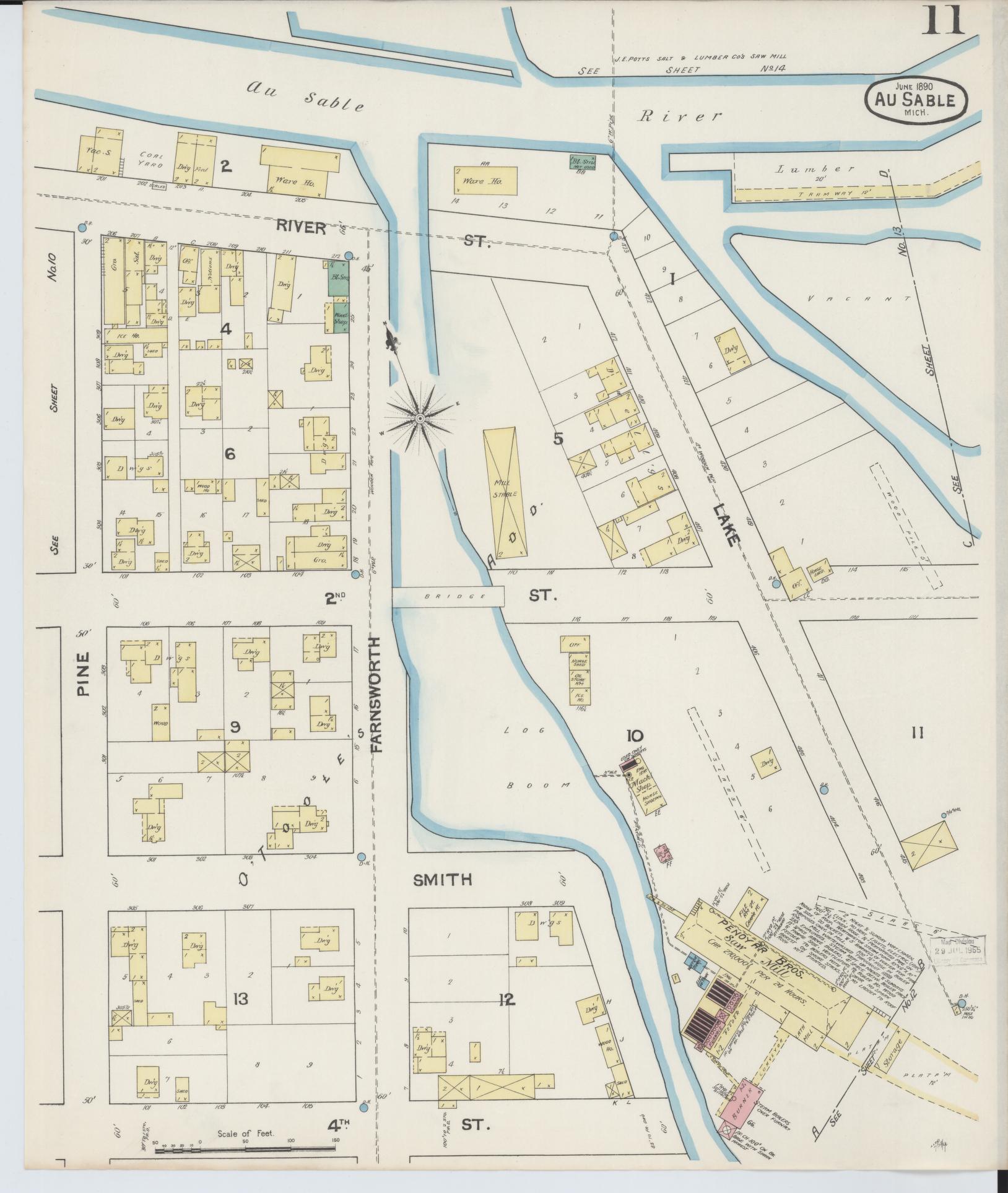 Sanborn Fire Insurance Map from Oscoda, Iosco County, Michigan (1890), Sheet #0011 - Complete Map Set gallery image, historic Sanborn map, vintage wall art, Michigan Michigan