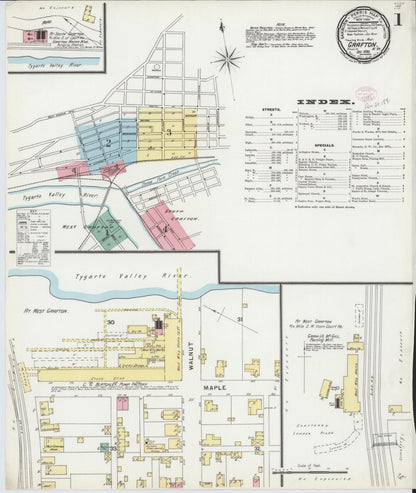 Sanborn Fire Insurance Map from Grafton, Taylor County, West Virginia (1896), Sheet #0001 - Complete Map Set gallery image, historic Sanborn map, vintage wall art, West Virginia West Virginia