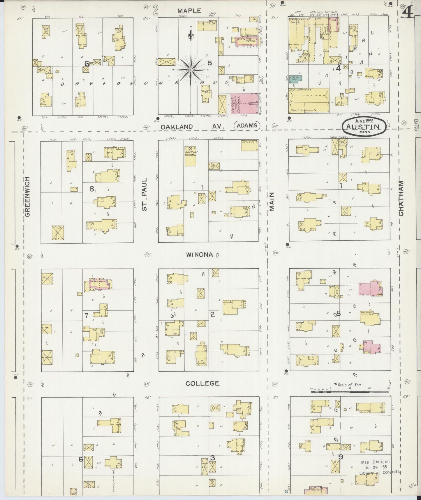 Sanborn Fire Insurance Map from Austin, Mower County, Minnesota (1892), Sheet #0004 - Historic Sanborn Fire Insurance Map Print, vintage old map wall art, antique decor, genealogy gift, Minnesota Minnesota map