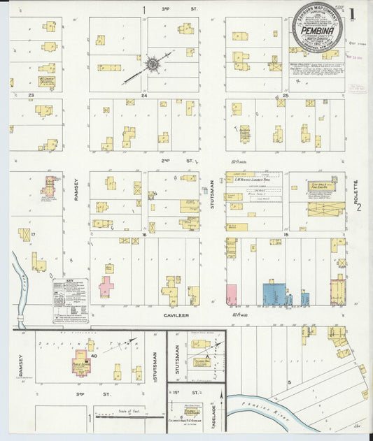 Sanborn Fire Insurance Map from Pembina, Pembina County, North Dakota (1910), Sheet #0001 - Historic Sanborn Fire Insurance Map Print, vintage old map wall art, antique decor, genealogy gift, North Dakota North Dakota map