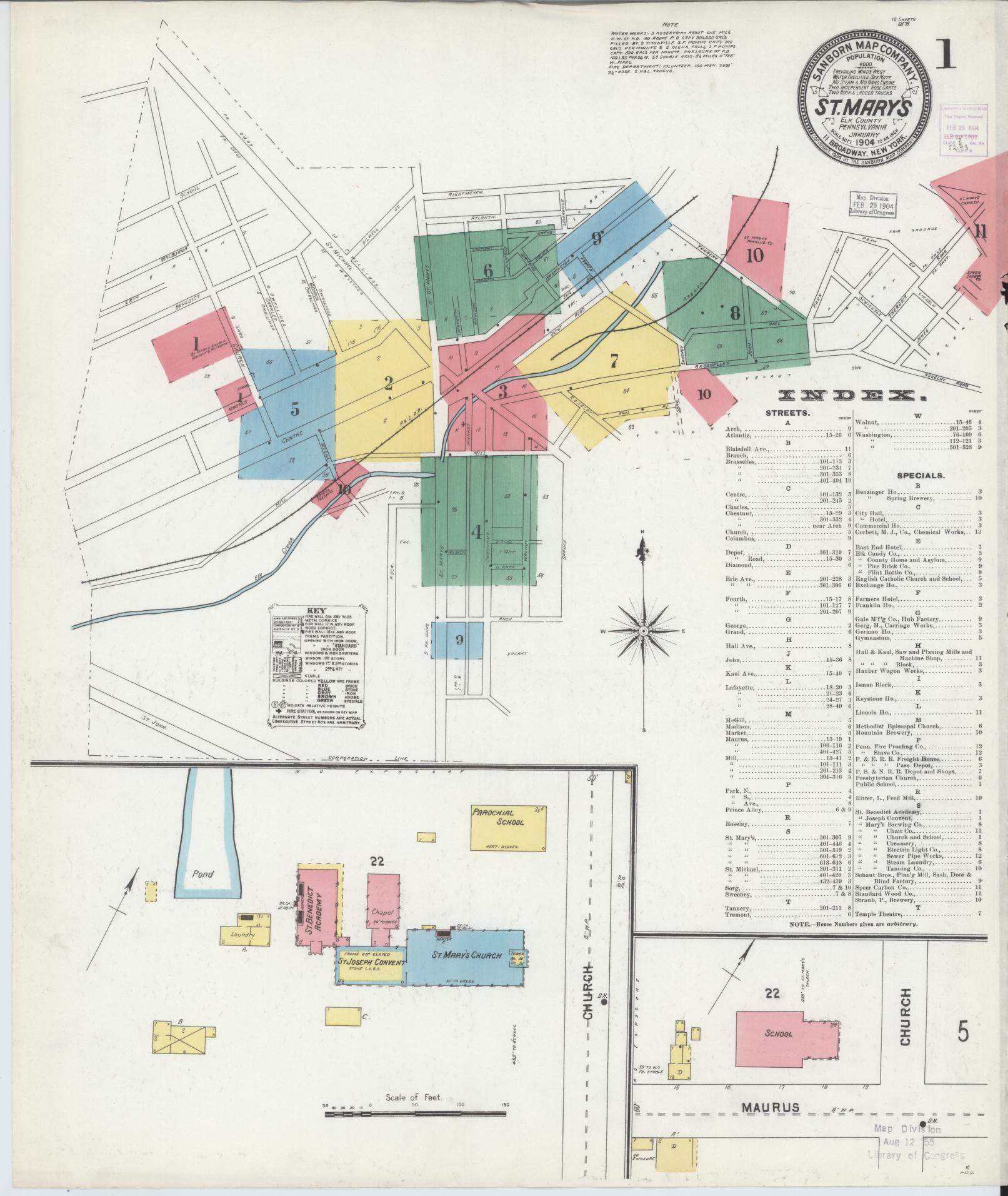 Sanborn Fire Insurance Map from Saint Marys, Elk County, Pennsylvania (1904), Sheet #0001 - Complete Map Set gallery image, historic Sanborn map, vintage wall art, Pennsylvania Pennsylvania