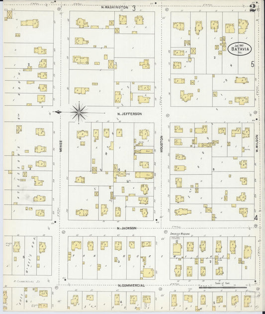 Sanborn Fire Insurance Map from Batavia, Kane County, Illinois (1907), Sheet #0002 - Historic Sanborn Fire Insurance Map Print, vintage old map wall art, antique decor, genealogy gift, Illinois Illinois map