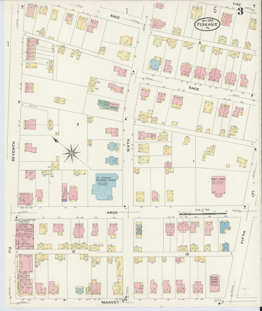 Sanborn Fire Insurance Map from Perkasie, Bucks County, Pennsylvania (1908), Sheet #0003 - Historic Sanborn Fire Insurance Map Print, vintage old map wall art, antique decor, genealogy gift, Pennsylvania Pennsylvania map