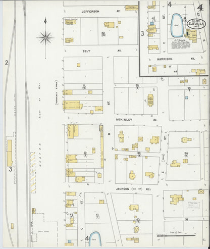 Sanborn Fire Insurance Map from Eufala, McIntosch County, Oklahoma (1905), Sheet #0004 - Complete Map Set gallery image, historic Sanborn map, vintage wall art, Oklahoma Oklahoma