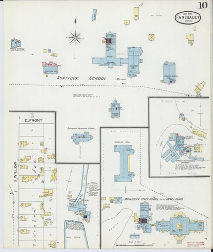 Sanborn Fire Insurance Map from Faribault, Rice County, Minnesota (1893), Sheet #0010 - Historic Sanborn Fire Insurance Map Print, vintage old map wall art, antique decor, genealogy gift, Minnesota Minnesota map