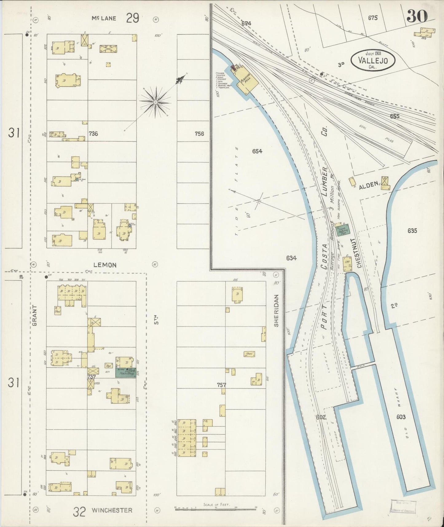 Sanborn Fire Insurance Map from Vallejo, Solano County, California (1901), Sheet #0030 - Complete Map Set gallery image, historic Sanborn map, vintage wall art, California California