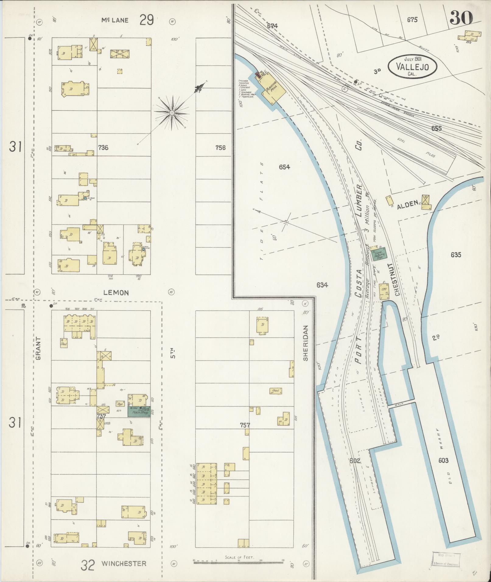 Sanborn Fire Insurance Map from Vallejo, Solano County, California (1901), Sheet #0030 - Complete Map Set gallery image, historic Sanborn map, vintage wall art, California California