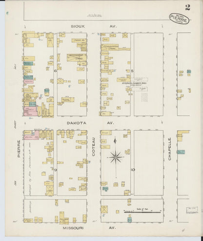 Sanborn Fire Insurance Map from Pierre, Hughes County, South Dakota (1885), Sheet #0002 - Complete Map Set gallery image, historic Sanborn map, vintage wall art, South Dakota South Dakota