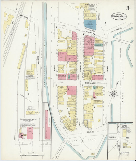 Sanborn Fire Insurance Map from Rumford Falls, Oxford County, Maine (1907), Sheet #0003 - Historic Sanborn Fire Insurance Map Print, vintage old map wall art, antique decor, genealogy gift, Maine Maine map
