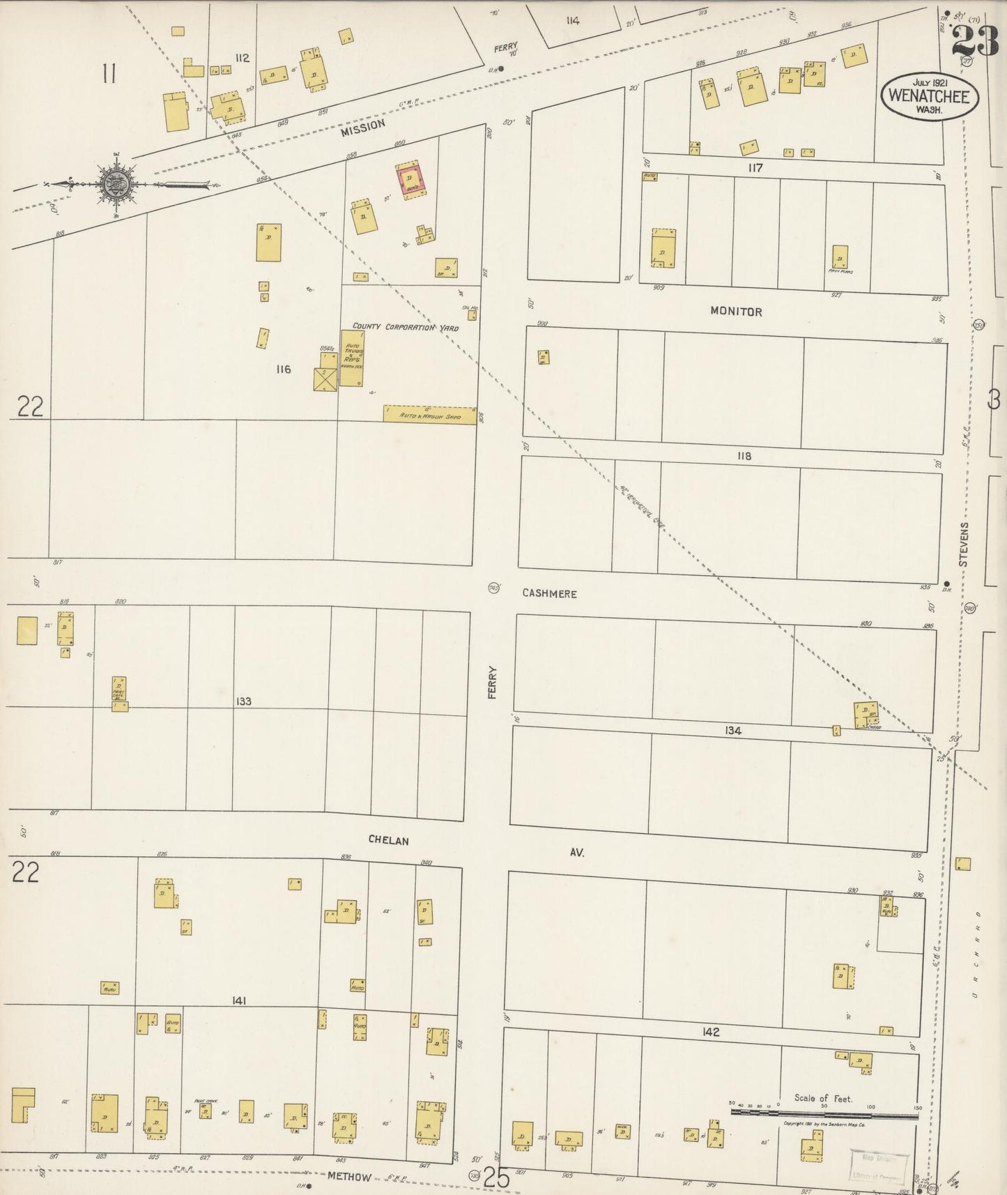 Sanborn Fire Insurance Map from Wenatchee, Chelan County, Washington (1921), Sheet #0023 - Complete Map Set gallery image, historic Sanborn map, vintage wall art, Washington Washington