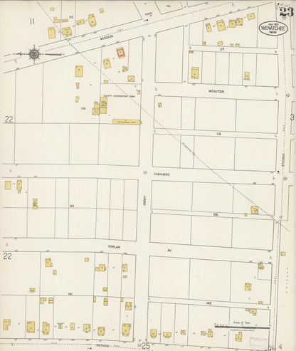 Sanborn Fire Insurance Map from Wenatchee, Chelan County, Washington (1921), Sheet #0023 - Complete Map Set gallery image, historic Sanborn map, vintage wall art, Washington Washington