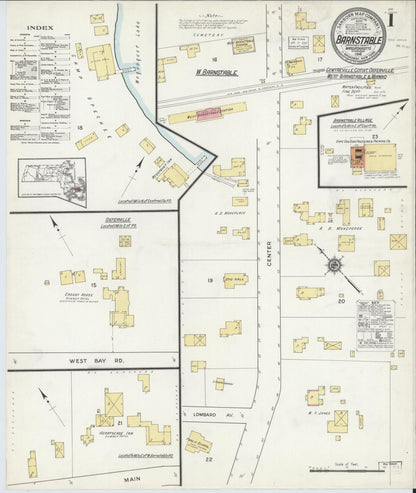 Sanborn Fire Insurance Map from Barnstable, Barnstable County, Massachusetts (1916), Sheet #0001 - Historic Sanborn Fire Insurance Map Print, vintage old map wall art, antique decor, genealogy gift, Massachusetts Massachusetts map