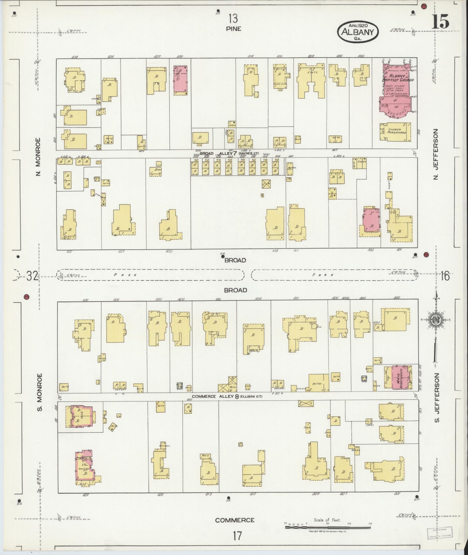 Sanborn Fire Insurance Map from Albany, Dougherty County, Georgia (1920), Sheet #0015 - Complete Map Set gallery image, historic Sanborn map, vintage wall art, Georgia Georgia