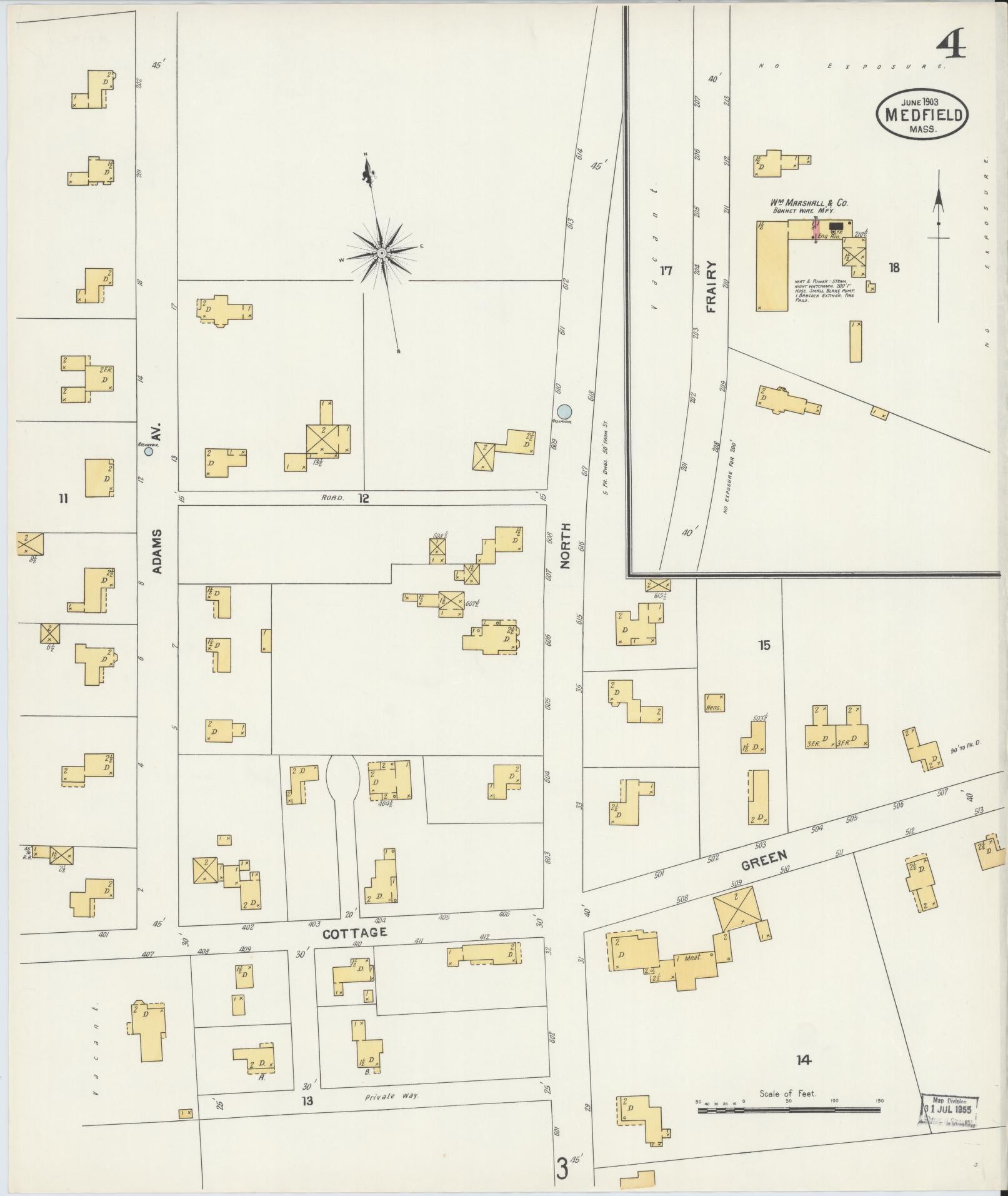 Sanborn Fire Insurance Map from Medfield, Norfolk County, Massachusetts (1903), Sheet #0004 - Complete Map Set gallery image, historic Sanborn map, vintage wall art, Massachusetts Massachusetts