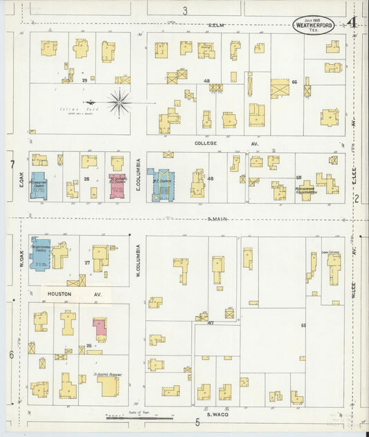 Sanborn Fire Insurance Map from Weatherford, Parker County, Texas (1905), Sheet #0004 - Historic Sanborn Fire Insurance Map Print, vintage old map wall art, antique decor, genealogy gift, Texas Texas map