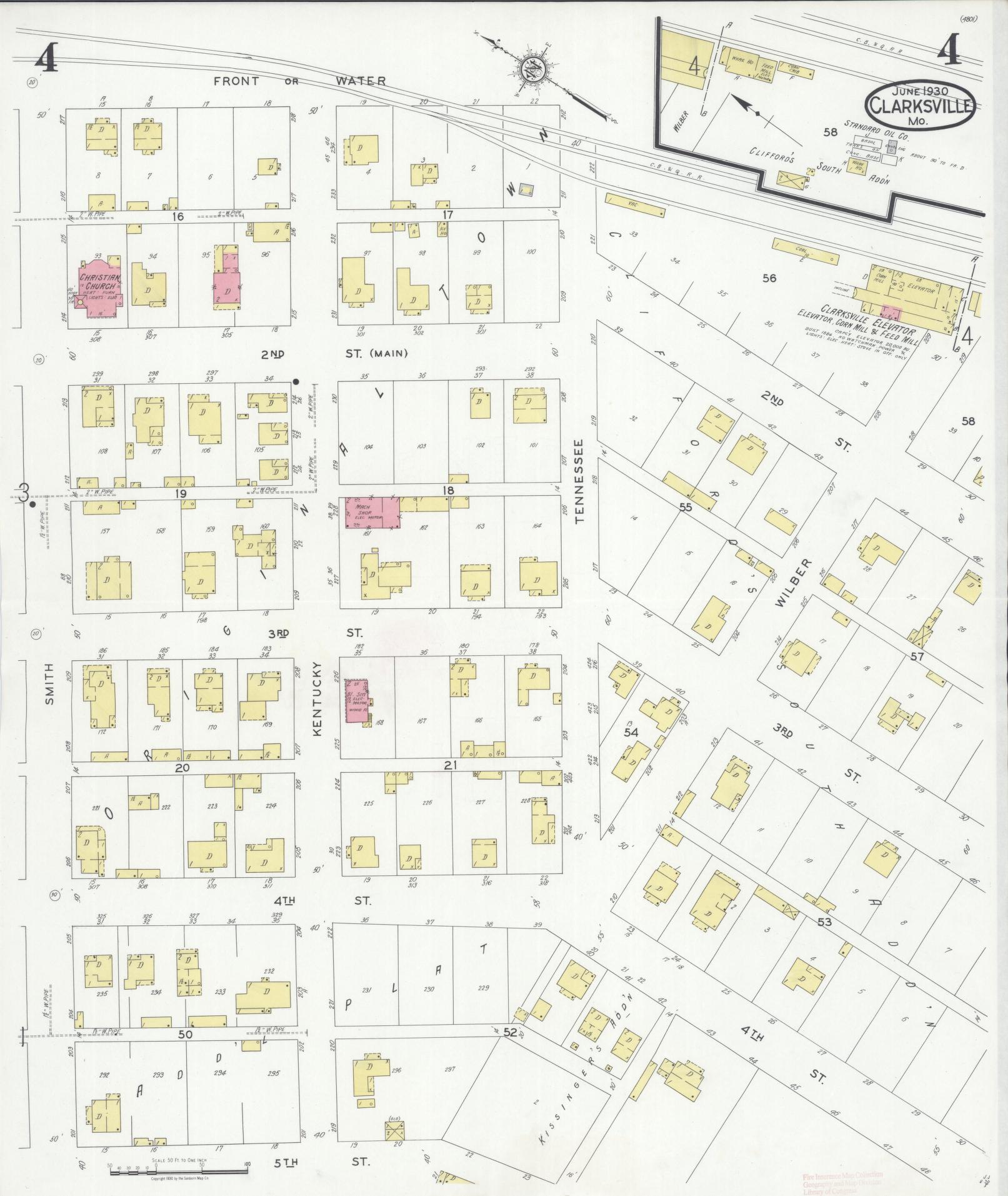 Sanborn Fire Insurance Map from Clarksville, Pike County, Missouri (1930), Sheet #0004 - Historic Sanborn Fire Insurance Map Print, vintage old map wall art, antique decor, genealogy gift, Missouri Missouri map