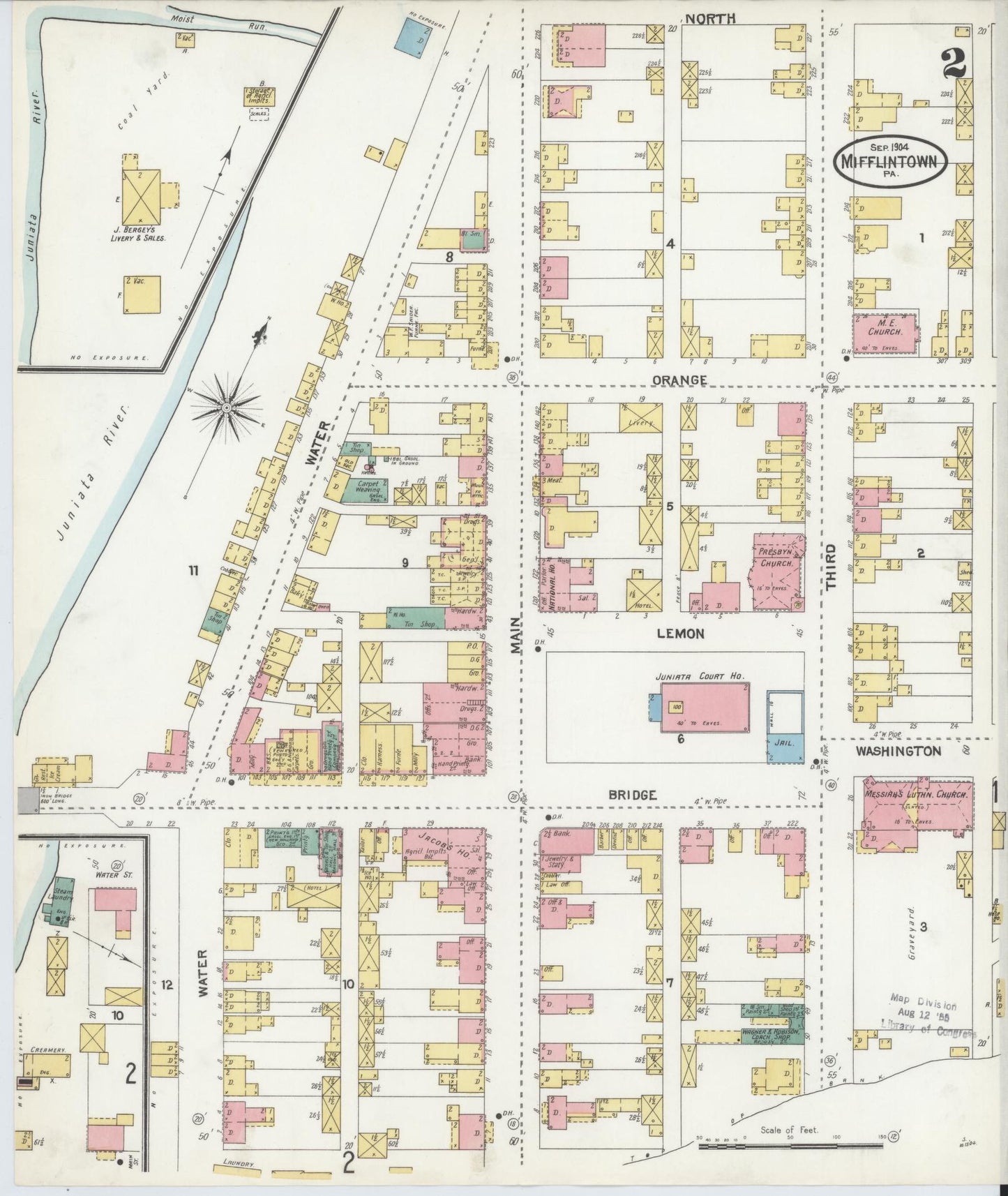 Sanborn Fire Insurance Map from Mifflintown, Juniata County, Pennsylvania (1904), Sheet #0002 - Complete Map Set gallery image, historic Sanborn map, vintage wall art, Pennsylvania Pennsylvania