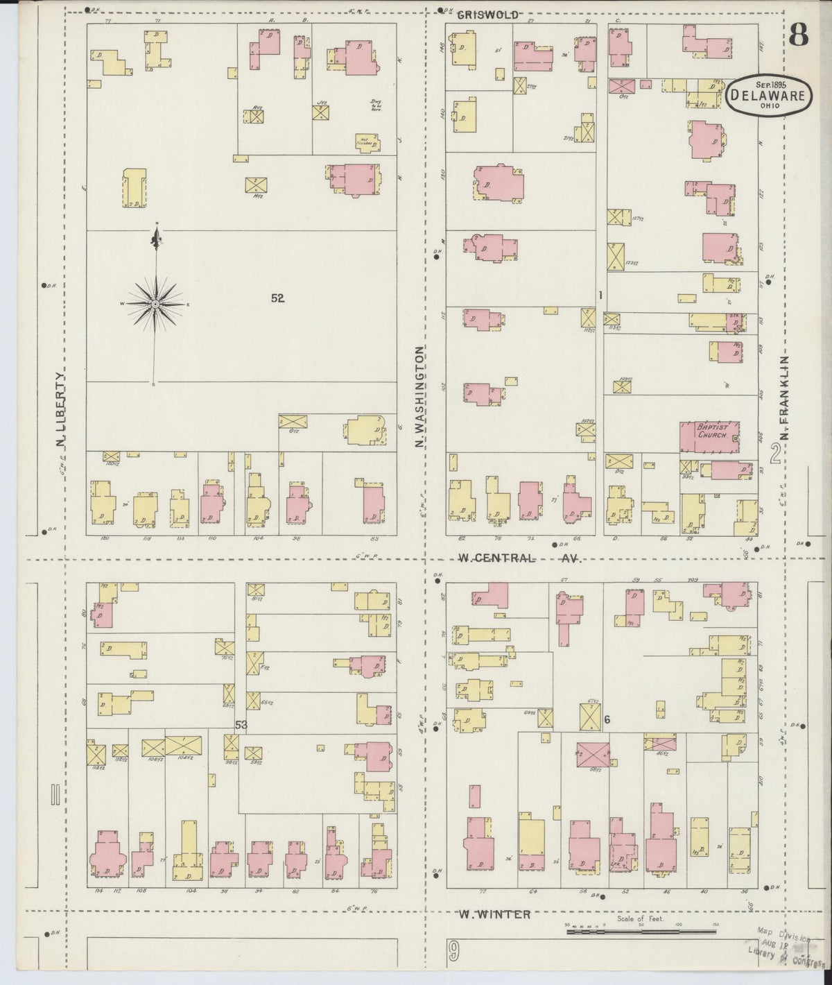 Sanborn Fire Insurance Map from Delaware, Delaware County, Ohio (1895), Sheet #0008 - Complete Map Set gallery image, historic Sanborn map, vintage wall art, Sanborn Fire Insurance Map from Delaware Delaware