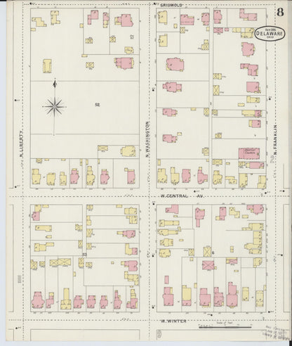 Sanborn Fire Insurance Map from Delaware, Delaware County, Ohio (1895), Sheet #0008 - Complete Map Set gallery image, historic Sanborn map, vintage wall art, Sanborn Fire Insurance Map from Delaware Delaware