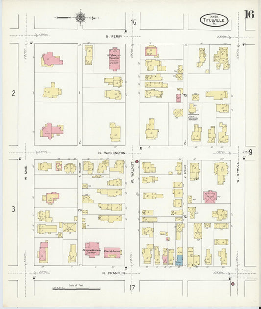 Sanborn Fire Insurance Map from Titusville, Crawford County, Pennsylvania (1912), Sheet #0016 - Historic Sanborn Fire Insurance Map Print, vintage old map wall art, antique decor, genealogy gift, Pennsylvania Pennsylvania map