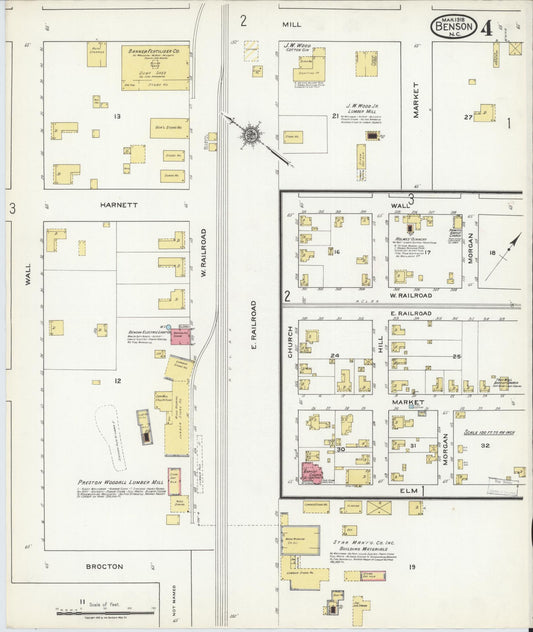 Sanborn Fire Insurance Map from Benson, Johnson County, North Carolina (1918), Sheet #0004 - Historic Sanborn Fire Insurance Map Print, vintage old map wall art, antique decor, genealogy gift, North Carolina North Carolina map